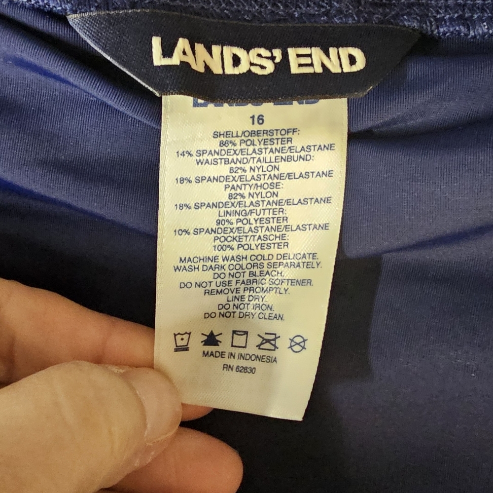 Lands' End Swim Shorts Size 16 Navy Blue Pockets Full Bottom - Picture 6 of 11
